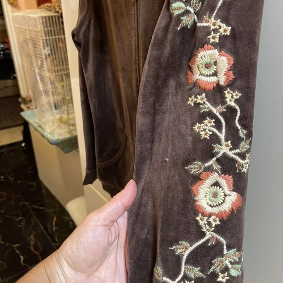 style & co Sport brown velour jacket zip front size PL Mock Neck Pockets - Picture 3 of 4